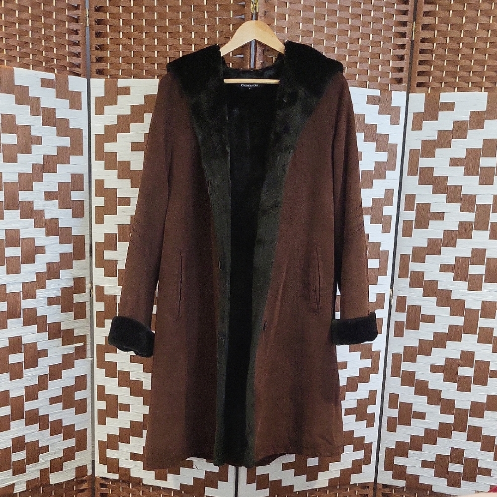 Jones New York Brown Trench Coat with Black Accents
